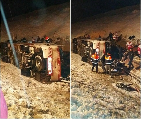 واژگونی اتوبوس در محور تبریز_زنجان