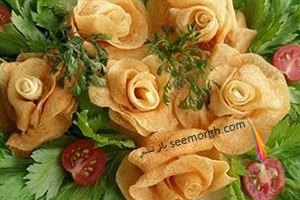 تزیین سیب زمینی سرخ کرده به شکل گل رز + آموزش