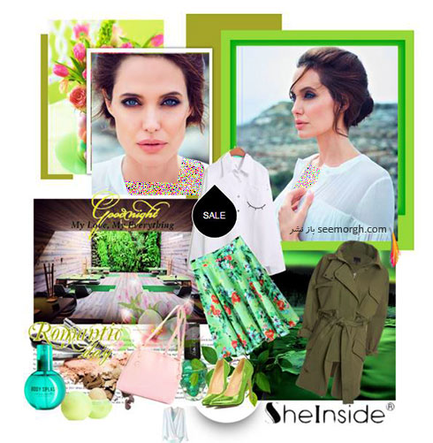  ست کردن لباس پاییزی به رنگ سبز به سبک آنجلینا جولی Anjelina Jolie